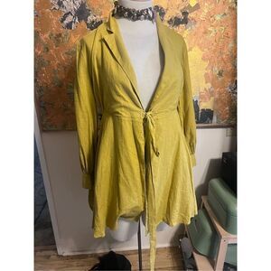 Jupe Vendue Romantic Saffron Linen Blend Tie Front Blazer Jacket Size M